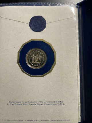 1975 Belize $100 Gold Proof Coin In Franklin Cachet 1/10 Oz Agw