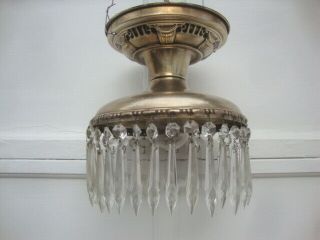 Antique Brass Flush Mount Ceiling Light Fixture 34 Hanging Crystal Glass Prisms