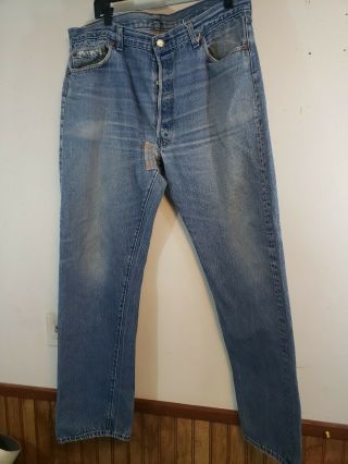 Vintage Levis 501 Button Fly Denim Jeans Shrink To Fit 37 " W 33 " L