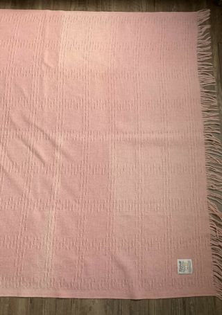 Vintage FARIBO Wool Blend Blanket Pink with fringe detail Made in USA 2