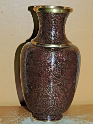 Vintage Cloisonne 6 " Vase Brass/ Copper Brown W/ Inclusions Jingfa Enamel Stone