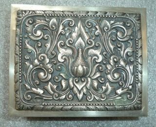 Fine Old Siam Thailand Sterling Silver Wood Lined Cigarette Box
