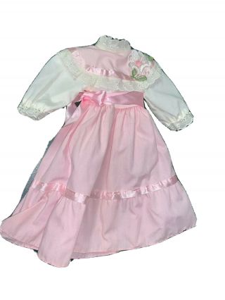 Vintage 16 “ Porcelain Doll Dress (only) Pink /white Ruffled