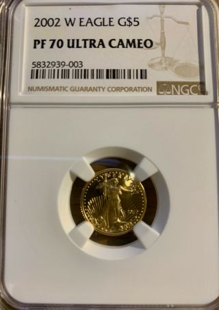 2002 W Us 1/10 Oz Gold American Eagle $5.  00 Ngc Pf 70 Ultra Cameo