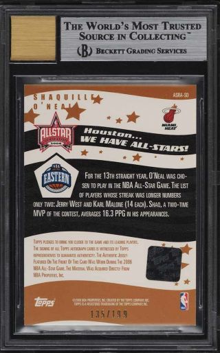 2006 Topps Big Game All - Star Rally Shaquille O ' Neal PATCH AUTO /199 BGS 9 2