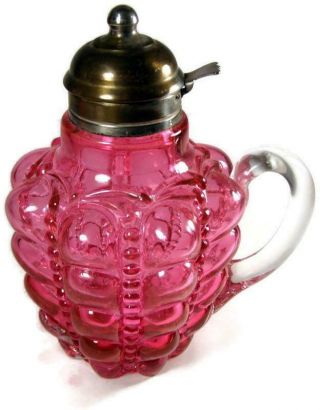 Antique Consolidated Victorian C1890 Cranberry Glass Guttate Syrup Pitcher