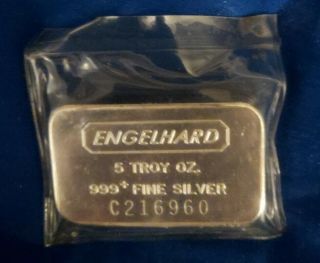 Factory Engelhard 5 Troy Oz.  999,  Fine Silver Bar Minted S C216960 5oz
