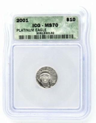 2001 1/10th Oz Platinum American Eagle Certified Icg Ms - 70 Bullion Coin Unc