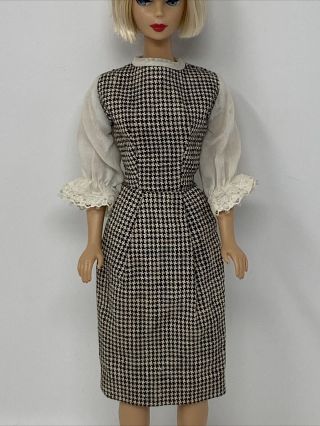 Vintage Clone Barbie Clothes Doll Outfit Black Cream Houndstooth Dress Tressy