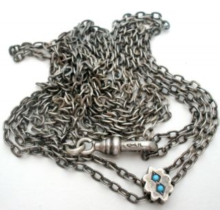 Antique Sterling Silver Watch Fob Chain With Persian Turquoise Slide Necklace Ob