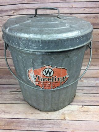 Vintage Antique Wheeling Galvanized Garbage/trash/ash Can With Locking Handle706