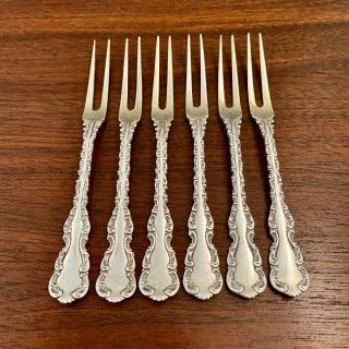(6) Whiting Sterling Silver Parcel Gilt Strawberry / Berry Forks: Louis Xv