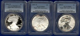 2006 3 Coin 20th Anniversary Silver Eagle Set Pcgs Pr69/ms69
