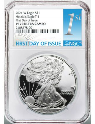 2021 Type 1 American Silver Eagle First Day Of Issue Ngc Pf70ucam Nr
