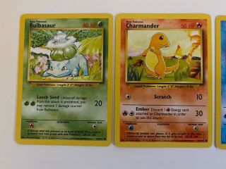 Base Set Pokemon Cards Starter Bundle - Squirtle Pikachu Charmander 1999,  WOTC 2