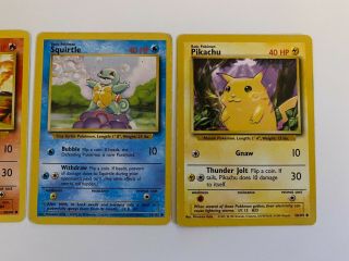 Base Set Pokemon Cards Starter Bundle - Squirtle Pikachu Charmander 1999,  WOTC 3