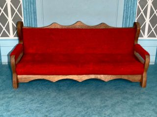 Vtg 1972 Reevesline Wooden Red Velvet Bench Sofa Miniature Dollhouse Furniture