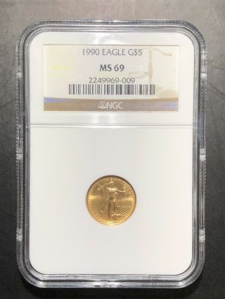 1990 $5 Gold American Eagle Ngc Ms - 69