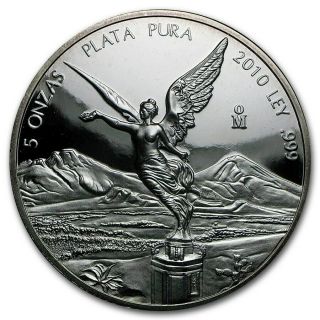 2010 Mexico 5 Oz Silver Libertad Proof Coin In Capsule Mintage Of 2,  000 Only