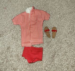Vintage Ken Doll Outfit Red Swim Bottoms Shirt Cork Sandals Mattel