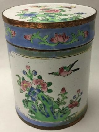 Fine Old Antique Chinese Cloisonne Enamel Copper Lidded Box Jar Late Qing Blue