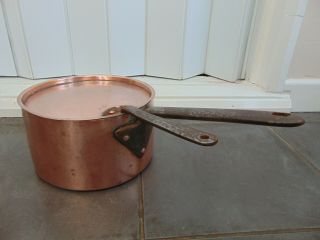 ANTIQUE FRENCH 22cm DOVETAIL COPPER SAUCEPAN with FLAT LID COVER CHEF QUALITY 2