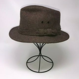 Vintage Wool Fedora Brown With Belt And Maroon Lining Size Large Stylish Brimmed
