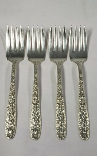 (4) Silverplate National Silver Co.  Narcissus Forks 6 " With Reverse Design