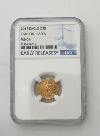 2017 American Gold Eagle 1/10 Oz $5 - Ngc Ms69 - Blue Label - Er -