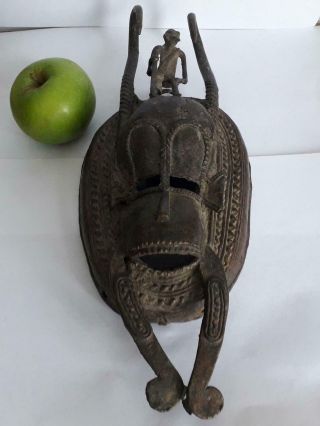 Antique African Tribal Art Mask Benin Bronze Statue Bust Figure