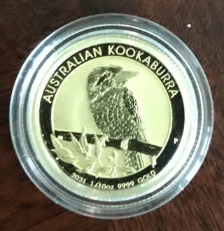 2021 Australia 1/10 Oz $15 Gold Kookaburra - Bu In Capsule