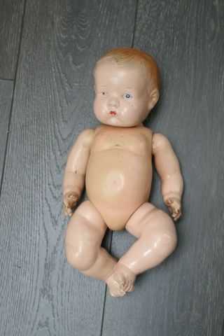 Antique 15 " Composition Baby Doll Molded Hair Painted Face Jointed