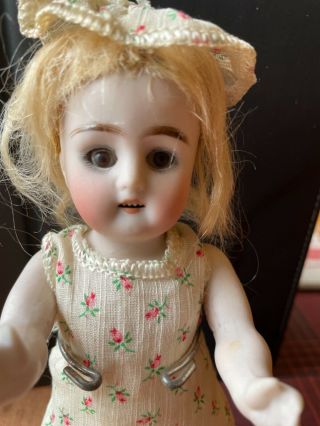 Antique German All Bisque Doll Mold 7 Brown Sleep Eyes 61/2” tall 2
