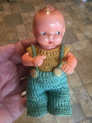 Vintage 5 1/4 " Hard Plastic Jointed Irwin Co Baby Doll Crocheted Outfit