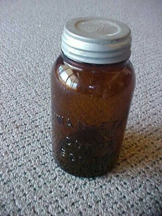 Antique Quart Wan - Eta Cocoa Boston Amber Brown Embossed Canning Fruit Jar