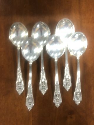 6 Wallace Rose Point Soup Spoons