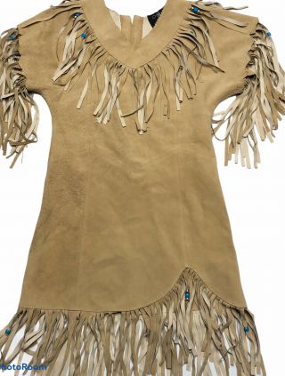 Vintage Arella Little Girls Medium Suede Dress Fringe Native American Camp Fire