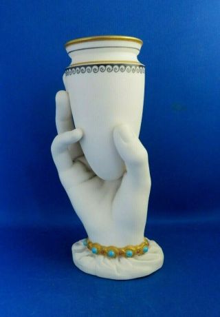 Antique 19thc Fine Royal Worcester Parian Figure Hand Vase C1863 - Jewelled Cuff
