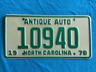 1978 North Carolina Antique Auto License Plate Tag