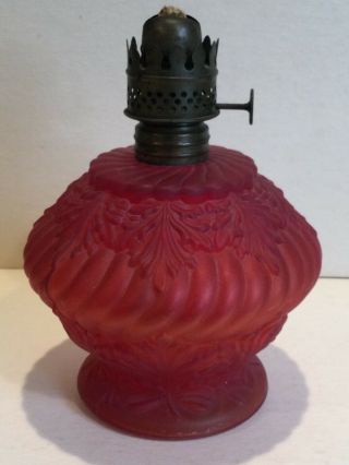 Antique Victorian Ruby Red Satin Glass Kerosene Oil Lamp Base By P &a Risdon Mfg