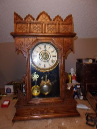 Antique Gilbert Ornate Mantel Clock W/ Alarm & Full Strike