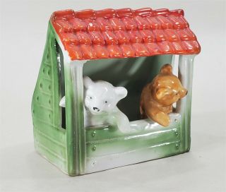 Antique German Fairing Porcelain " Two Bear Cubs In A Barn " Miniature Souvenir