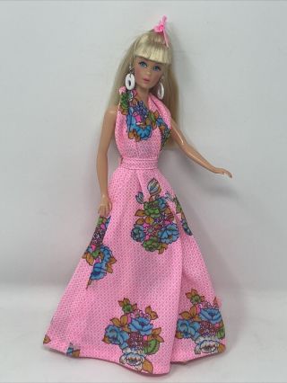 Vintage Clone Barbie Clothes Doll Outfit Mod Era Pink Floral Palazzo Jumpsuit