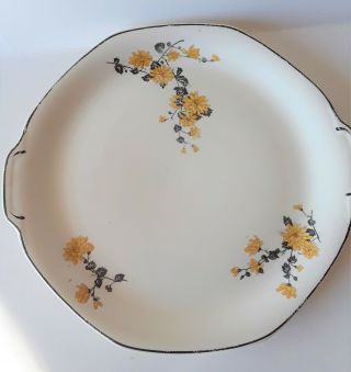 Antique Homer Laughlin Dinner Plate Yellow Flowers Octagon Black Rim 10 "