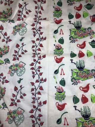 2 Vtg Feedsack Quilt Fabric Green Red Coffee Vegetables Feed Sack Cotton 37 X 44