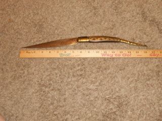 Large Antique Spanish Navaja Folding Knife With Engraved Blade