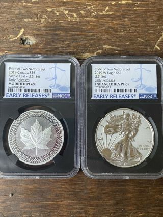 2019 - W Silver Eagle Pride Of Two Nations Set Ngc Pf69 Early Release - Black Label