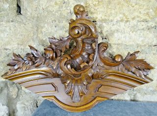 Antique French Rococo Hand Carved Wood Walnut Pediment - Shell Louis Xv Style