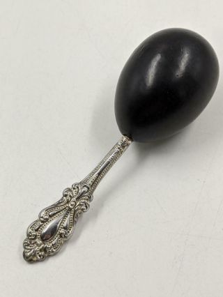 Antique Art - Nouveau Darning Egg With Sterling Silver Handle Sock Repair Tool