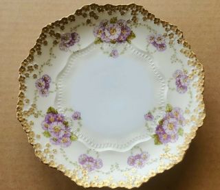 Antique Hermann Ohme Silesia Old Ivory Porcelain Plate With Raised Flowers